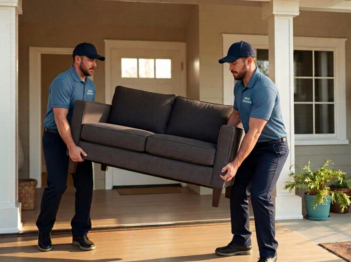 Mini Movers Sioux Falls moving company crew carefully loading a sofa on moving day